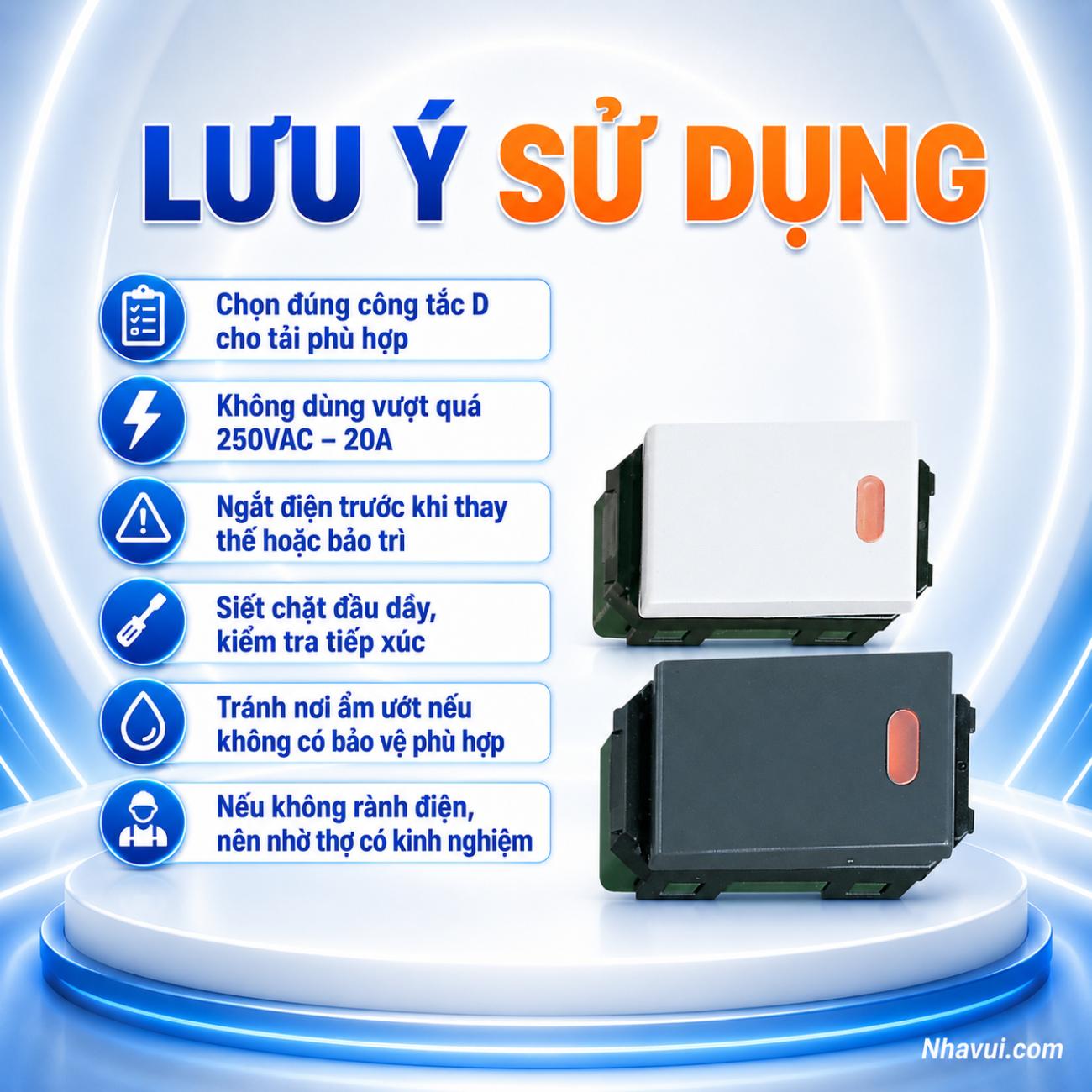 Công tắc D có đèn báo, 2 tiếp điểm Panasonic WIDE Series 250VAC – 20A